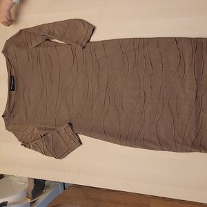 EUC sharagano Hot Chocolate Brown Textured Three Quarter Sleeve Dress Fu…